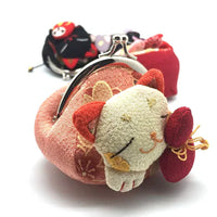 Japanese Lucky Cat Coin Purse with Snap Closure for Keys and Earbuds
