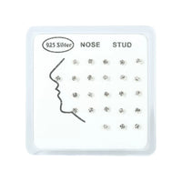 925 Sterling Silver Tiny Nose Studs and Tragus Earrings with Clear Round Zirconia, 24-Piece Set