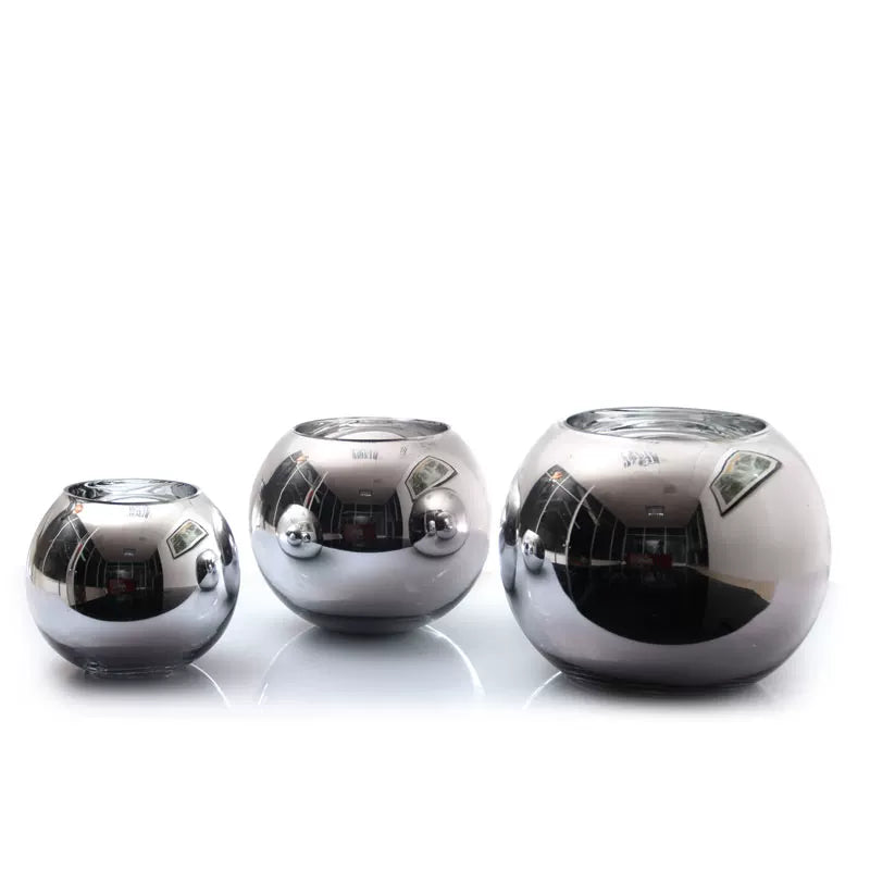 European Style Electroplated Glass Vase, Mirrored Spherical Hydroponic Flower Arranger, Modern Decorative Ornament