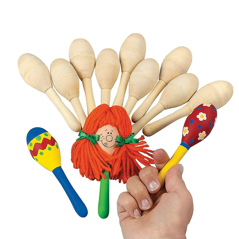 DIY Wooden Maraca Craft Kit for Kids, Paintable Musical Percussion Toy