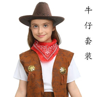 Halloween Western Cowboy Vest, Hat, and Bandana Cosplay Costume for Adults and Kids