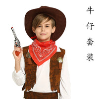 Halloween Western Cowboy Vest, Hat, and Bandana Cosplay Costume for Adults and Kids