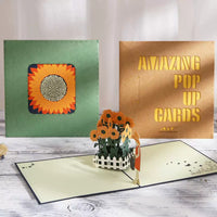 Sunflower 3D Pop-Up Greeting Card for Teachers, Thank You, Birthday, New Year Gift