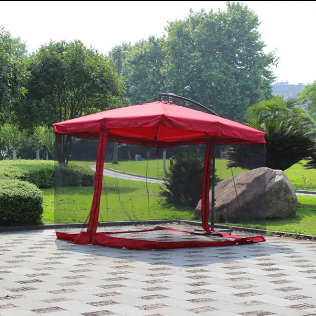Outdoor Patio Umbrella with Mosquito Netting and Table Chair Set