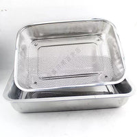 Perforated Stainless Steel Square Colander Basket with Drip Tray for Washing Vegetables and Fruits