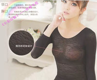 Japanese Style Slimming Shapewear Lace Hollow Out Nine-Sleeve Dance Performance Bodysuit