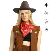 Halloween Western Cowboy Vest, Hat, and Bandana Cosplay Costume for Adults and Kids