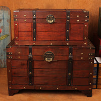 Vintage Wooden Storage Trunk with Lock, Retro Decorative Treasure Chest