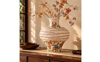 Hand-Painted Floral Vase Wavy Ridges Home Decor Rustic Design