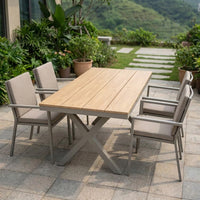 Garden Table Set, Outdoor Dining Set, BBQ Table, 75cm, Rectangular, Wood Composite Material, 4-Piece Set