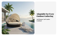 Round Canopied Daybed Waterresistant Exterior Furnishing Sun-Resistant Lounge Seating for Home Dwellers, Business Owners, by the Pool, Balcony