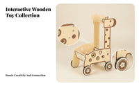 animal Push Cart Toy Wooden Infant Push Cart Walking Aid Open Top   for Pretend Play