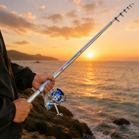Telescopic Carbon Fiber Fishing Rod, Hard Action Sea Fishing Rod, Portable Fishing Pole for Rock Fishing, Silver/Black/Red
