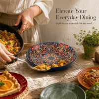Bohemian Style Underglaze Ceramic Deep Plate for Dining, 8-inch, High Temperature Resistant