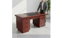 Lockable Drawer Wooden Writing Desk with Secure Wood Grain Finish Double Pedestal Desk Sturdy Construction Workstation Waterproof Surface for Personnel, Students, Study Room