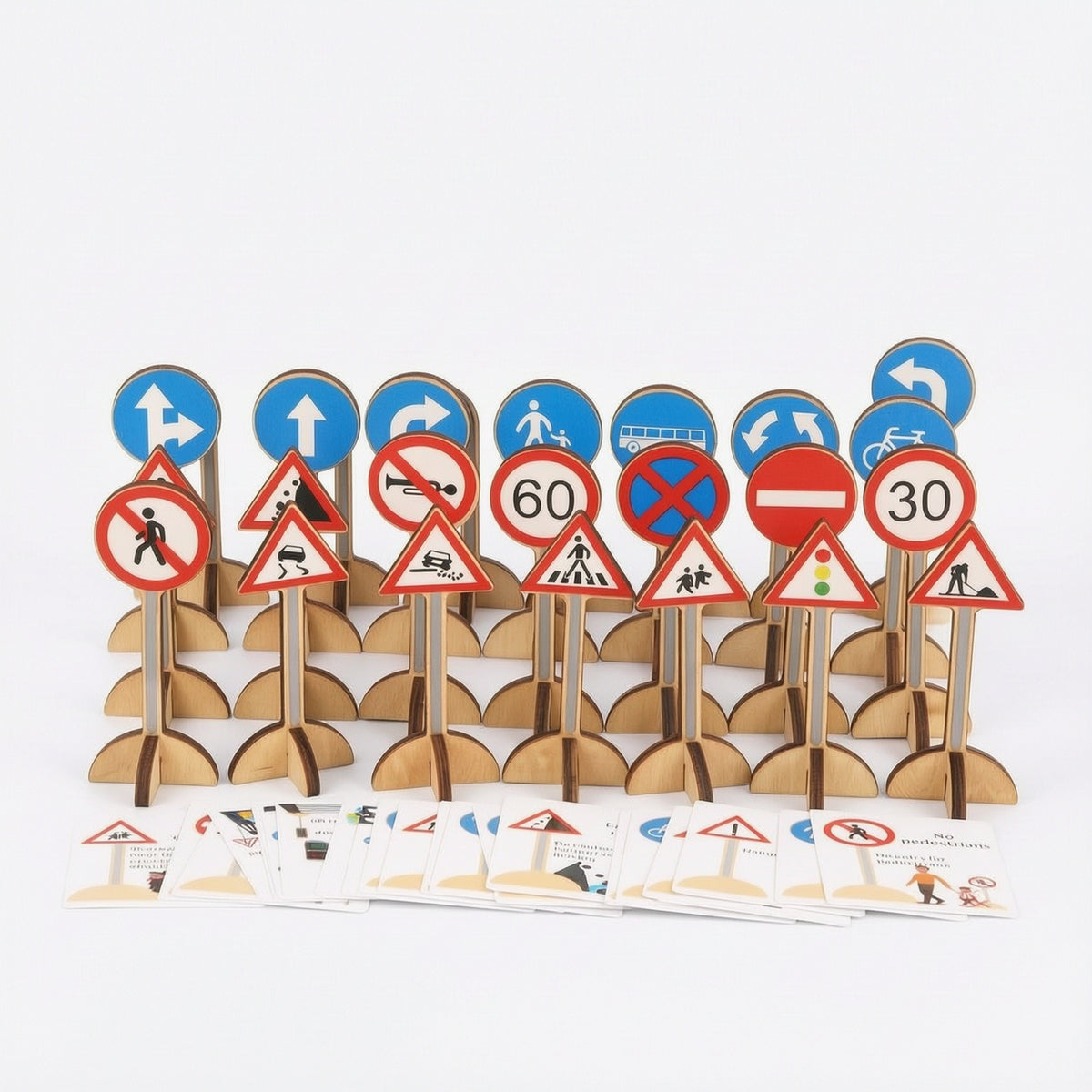 Wooden Traffic Signs with Stands Interactive Wooden Traffic Signs Playset Learning Toy Imaginative Set Open-Ended