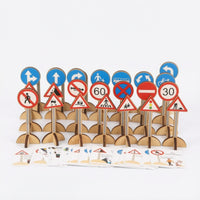 Wooden Traffic Signs with Stands Interactive Wooden Traffic Signs Playset Learning Toy Imaginative Set Open-Ended