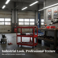 Long-Lasting Steel Construction 3-Tier Tool Cart High Load Capacity 3-Tier Rolling Tool Cart Industrial Grade Workshop Service Trolley Locking Wheels for Mechanics, Tradesmen, DIY Enthusiasts, Auto Repair Shop, Garage, Warehouse