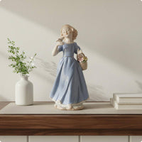 Ornamental Piece Girl Feeding Bird Delicate Details Ceramic Girl Statue Gift Idea Decorative Lady Figurine Glossy Finish