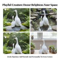Layered Feather Detail Conjoined Duck Ornament Orange Beak Double Duck Statue Black Painted Eyes House Decoration White for Rockery, Bonsai, Micro-Landscape, Outdoors