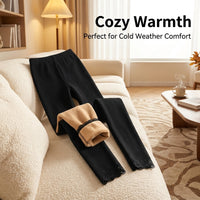 Thermal Leggings for Women with Fleece Lining for Winter Cold Weather, Soft Blend with Lace Trim Detail, Elastic Waistband