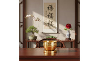 Hundred Blessings Copper Blessing Vessel Fortune Symbol Brass Treasure Basin Auspicious Feng Shui Treasure Bowl for Business Owners, Home Entrance