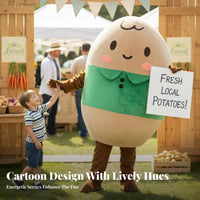 Walkable Design Cartoon Potato Suit Full-Body Coverage Oversized Character Tunic Funny Outfit Mascot Costume 3D Facial Features for Promotional Personnel, Event Performers, Trade Shows, Stage Performances, Shopping Malls, Carnival
