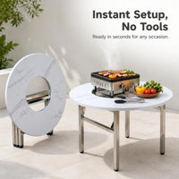 Thickened Stainless Steel Folding Round Table for Outdoor BBQ, Camping, and Patio Gatherings