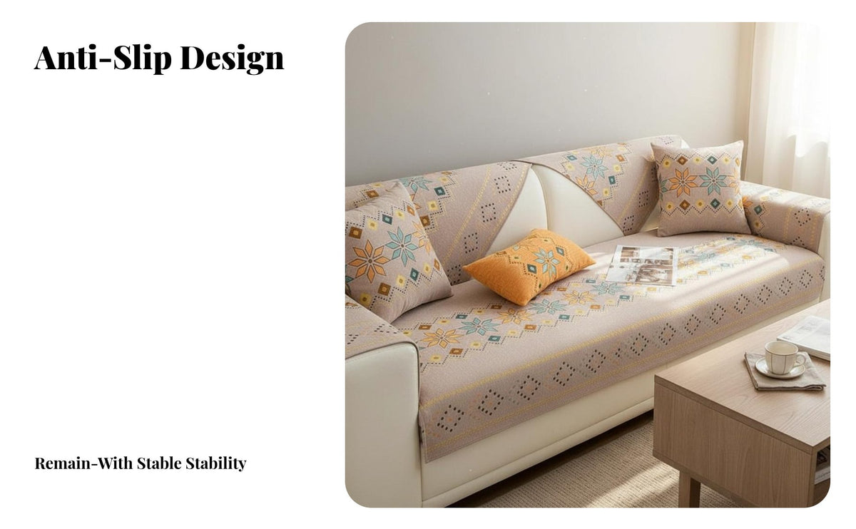 Non-Slip Backing Bohemian Design Aesthetic Sofa Pad Year-Round Comfort Couch Cover Machine Washable Home Textile Skin-Friendly for Decor Enthusiasts, Homeowners, Families with Kids, Living Room, Lounge Area