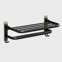Sink and Washroom Wall-Mounted Rack for Homeowners, Foldable Space Aluminum Bath Towel Holder with No-Drill Mount