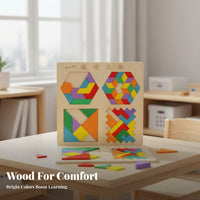 Tangram Block Mind Game Set Early Education Quadruple Challenge Set Wooden Mind Game Board Geometric Pattern Blocks Encourages