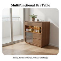 Space-Saving Extendable Bar Table Ample Storage Solid Wood Home Bar Unit Modern Aesthetic Extendable Sideboard Table Adjustable Shelves for Apartment Dwellers, Homeowners, Couples, Small Areas, Balcony, Living Room, Entryway
