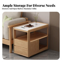 Movable with Wheels Rolling Drawer Cart Sintered Stone Top Rolling Drawer Cabinet Modern Minimalist Design End Table Scratch Resistant for Apartment Dwellers, Homeowners, Students, Living Room, Small Areas, Bedroom, Balcony