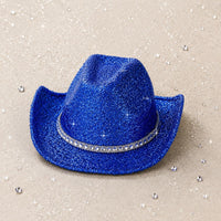 Glittering Blue Cowboy Hat Glittery Headwear Decorative Band Accessory