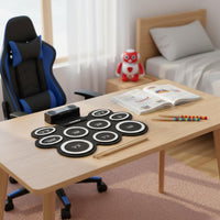 Portable Foldable Drum Practice Mat Beginner Friendly Tabletop Drum Kit Low Noise Digital Percussion Pad Headphall-in-All-in-One Audio Port for Beginners, Drummers, Travel, Apartment Living, Desktop, Studio