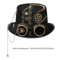 Coiled Tube Detail Steampunk Top Hat Chain Accent Lens Top Hat Zipper Trim Costume Headwear Black