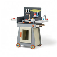 Toy Grill Cart Freestanding Kitchen Trolley Toy Educational Play Kitchen with Grill for Kids, Daycare, Classroom