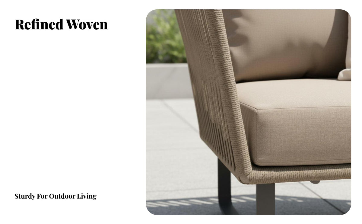4 Pieces Waterresistant 4-Piece Woven Strap Sofa Set sun-resistant Garden Lounge Group Nordic design Outdoor Furnishing All-Weather for Hotel Managers, Entertainers, Patio, Terrace, Sunroom, rearyard