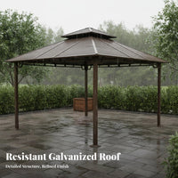 Galvanized Steel Roof Gazebo Waterproof Rigid Top Gazebo Weather-Resistant Galvanized Steel Canopy for Homeowners, Families, Backyard, Deck, Poolside