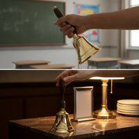 Brass Hand Call Bell with Wooden Handle Handheld Brass Hand Bell Polished for Teachers, Collectors, Home Decor, Classroom, Reception Desk