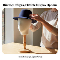Solid Wood Construction Mannequin Head Display Stand Multi-Purpose Tabletop Mannequin Head Stable Base Tabletop Hat Holder Long-Lasting for Retailers, Retail Shop Owners, Stylists, Salon, Trade Display, Closet, Bedroom