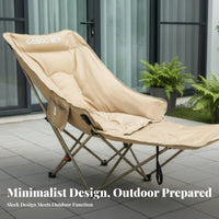 Sturdy Duty Highrear Moon Chair Integrated beverage Holder Adjustable Highrear Camp Recliner Padded Headrest Folding Lounger Oversized Wide Seat for Beachgoers, Outdoor aficionados, Camping, Fishing, Picnics, rearyard