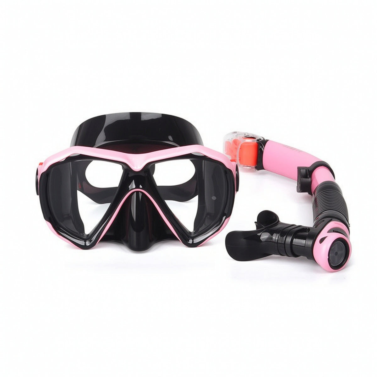 Tempered Glass Snorkel Mask with Snorkel Tube Wide View Goggles Splashproof Eyewear Easy to Breathe for Snorkelers, Adults, Beach, Travel