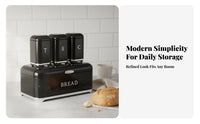 4 Pieces Bread Bin and Canister Set Easy To Clean Bread Bin with Matching Jars Metal Food Storage Tins Large Capacity for Pantry