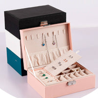 Metal Clasp PU Leather Jewelry Box Stitched Edges Rectangular Jewelry Box
