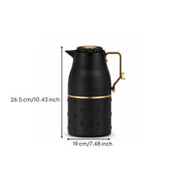 Floral Embossed Insulated Container Jug Ribbed Hot Water Jug Gold-Tone Trim Tea Server Side Handle