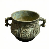 Antique Decorative Goblet Footed Vessel with Handles Embossed for Shelf, Tea Room