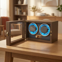 Wooden Automatic Watch Winder Quiet Two-Watch Watch Winder Compact Box Transparent for Office