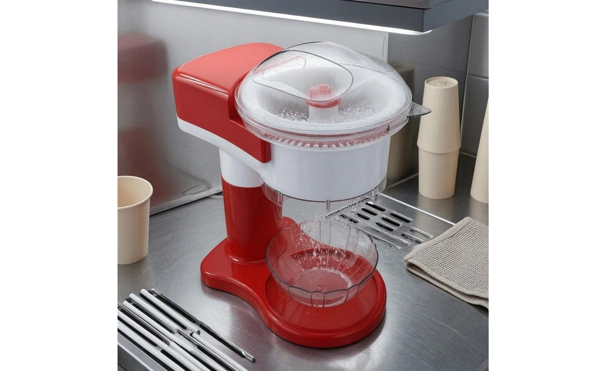 Electric Ice Shaver Three-Blade Shaved Ice Machine Slush Appliance Transparent Lid Frozen Dessert Cone Appliance Cylindrical