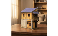 Railway Building Kit Two-Story Scale Model Building Diorama House Wood-Grain Diorama Kit Corrugated for Modelers, Dioramas